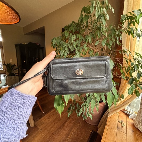 Coach Black Leather Mini Wristlet Bag - Picture 3 of 8